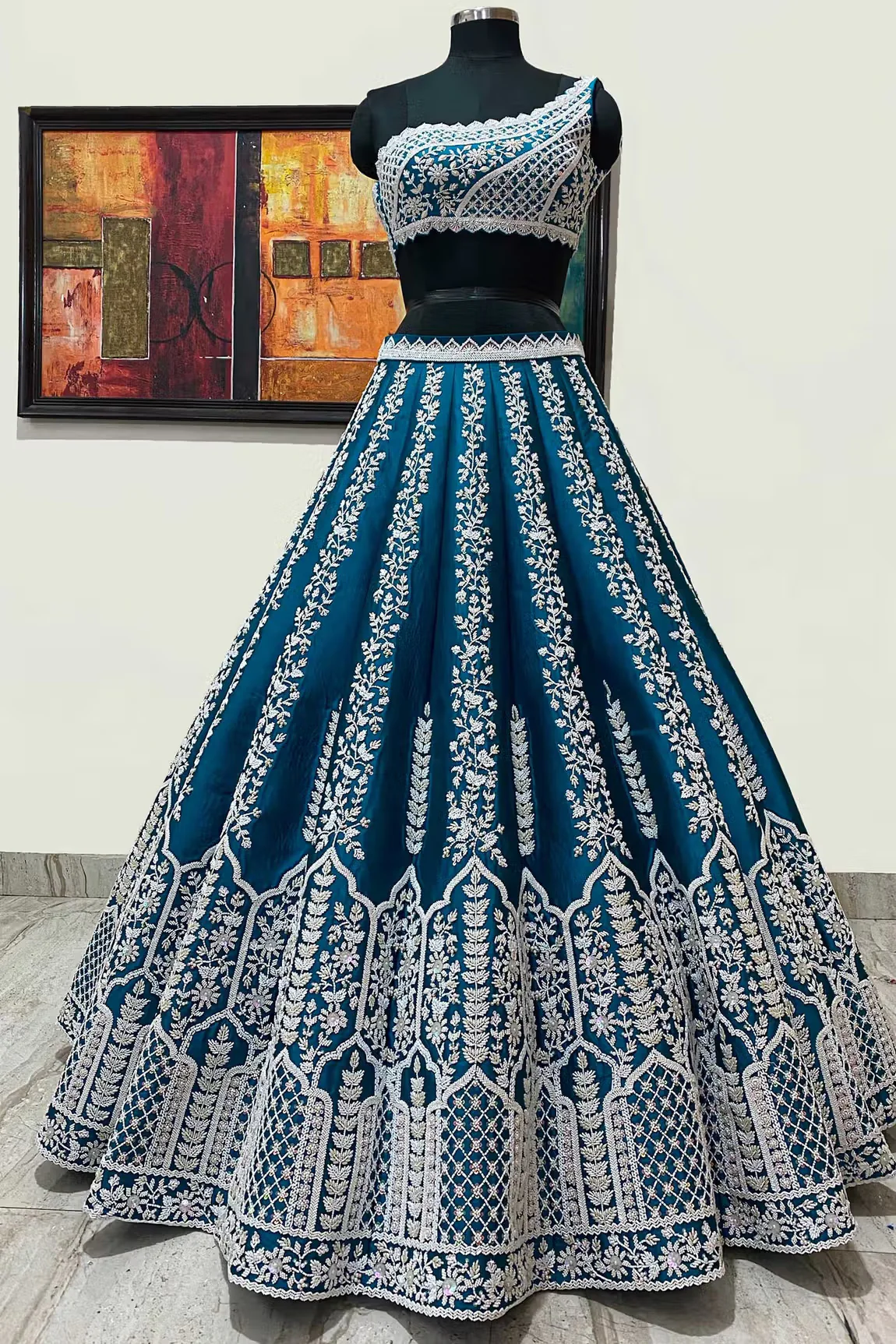 Blue Chroma Silk Lehenga Set - Image 2