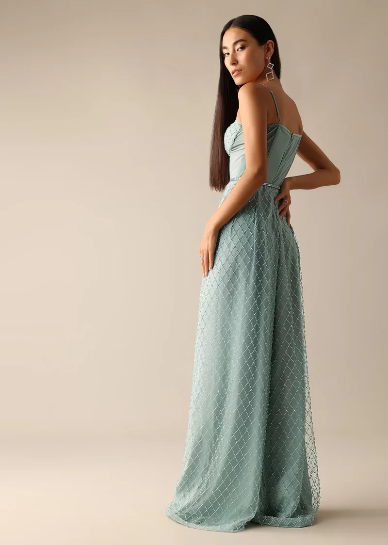 Blue Corset Style Sequin Jumpsuit - Image 3