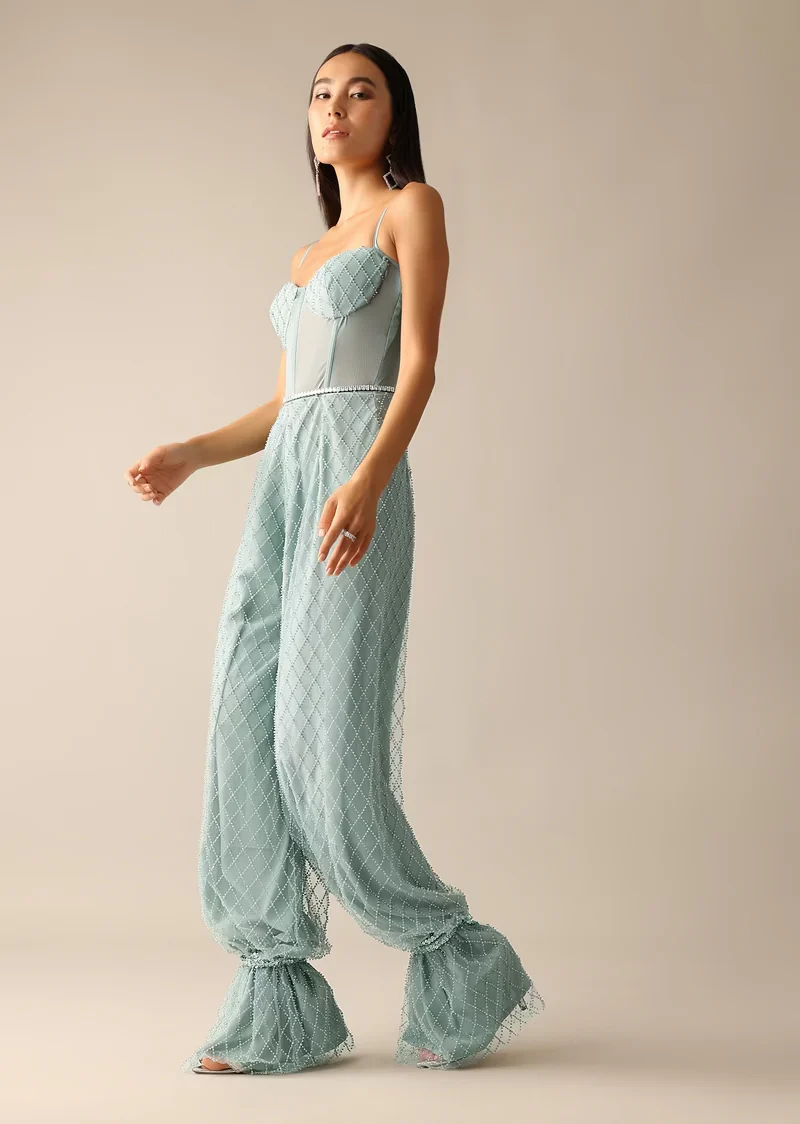 Blue Corset Style Sequin Jumpsuit - Image 4
