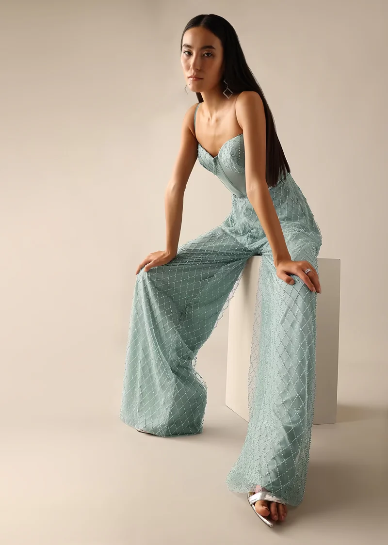 Blue Corset Style Sequin Jumpsuit - Image 5