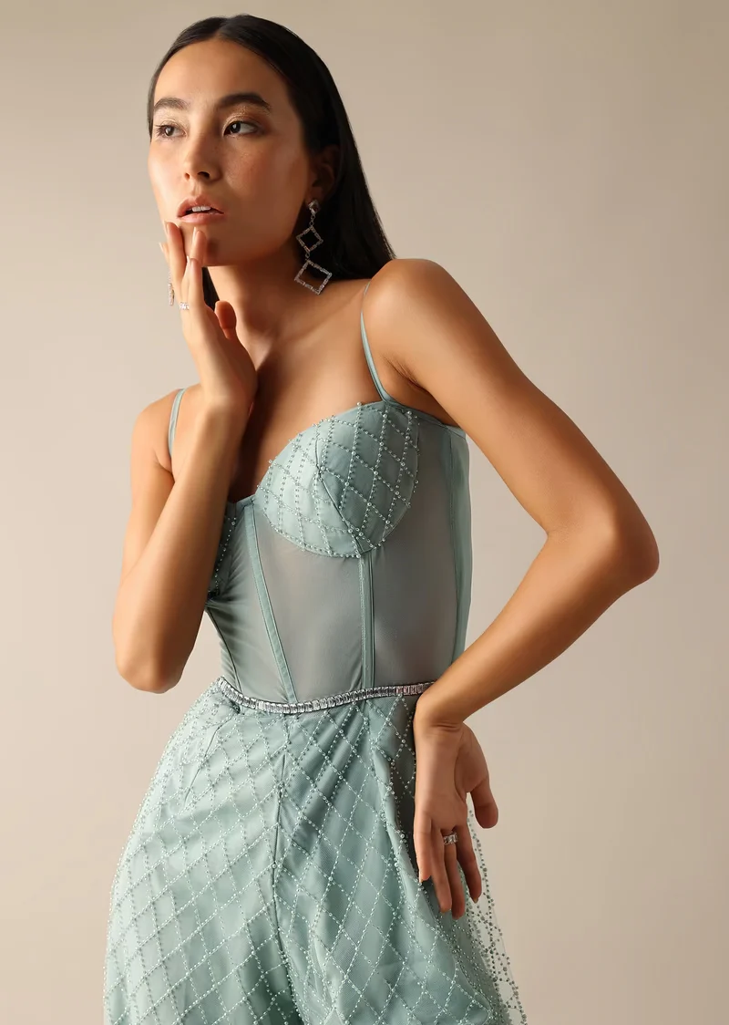 Blue Corset Style Sequin Jumpsuit - Image 8