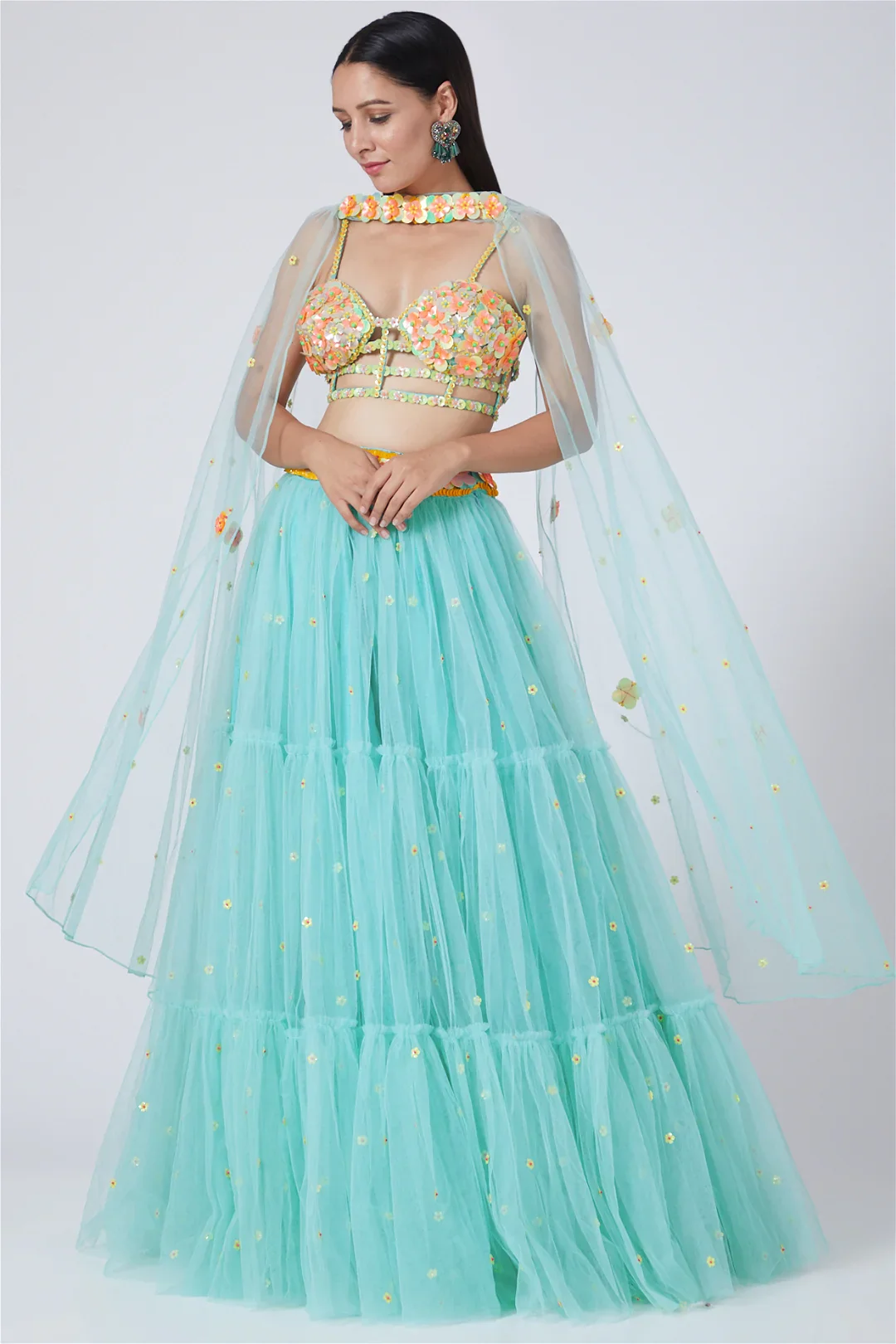 Blue Embroidered Lehenga Set
