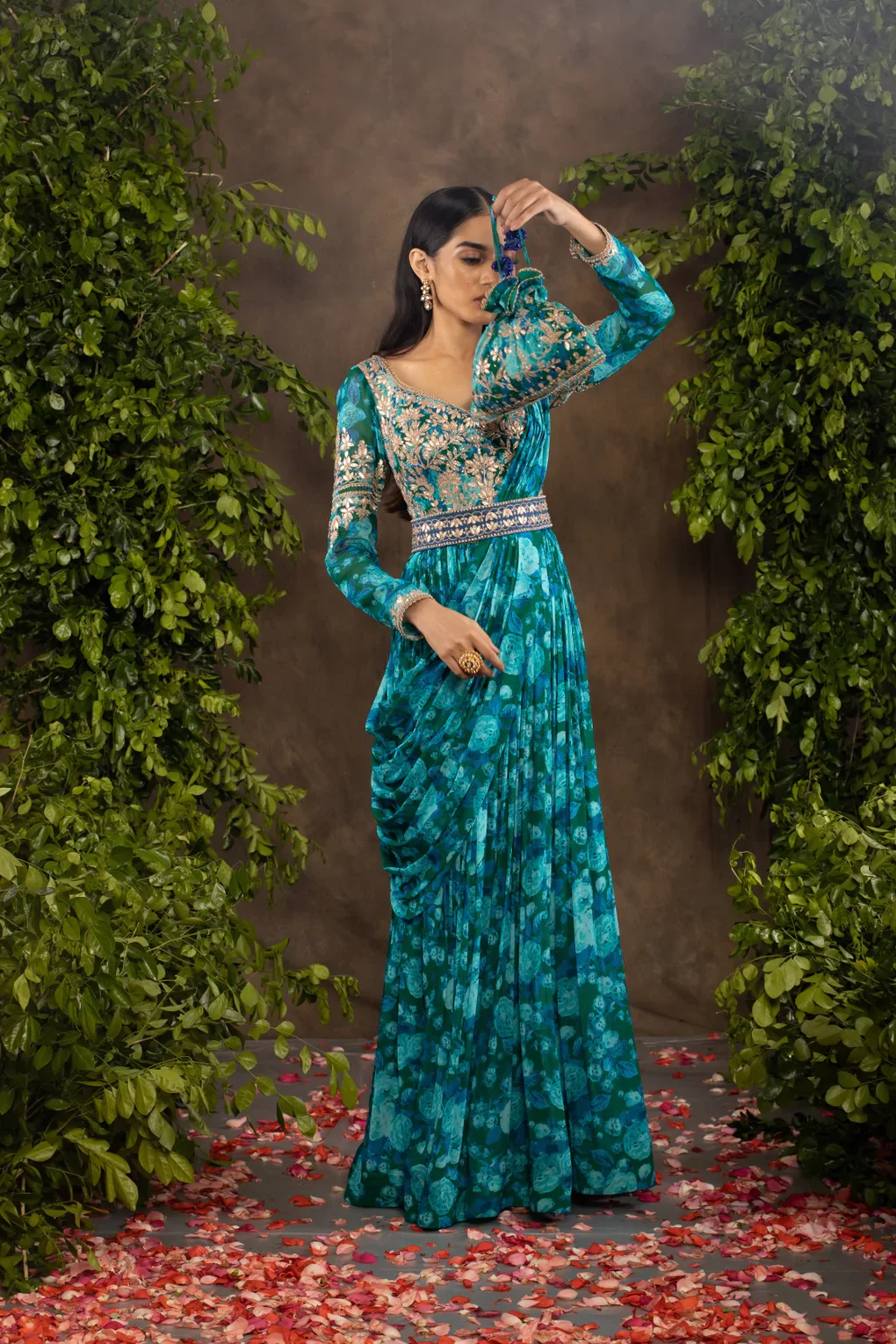Blue Floral Printed Georgette Anarkali Set - Image 3