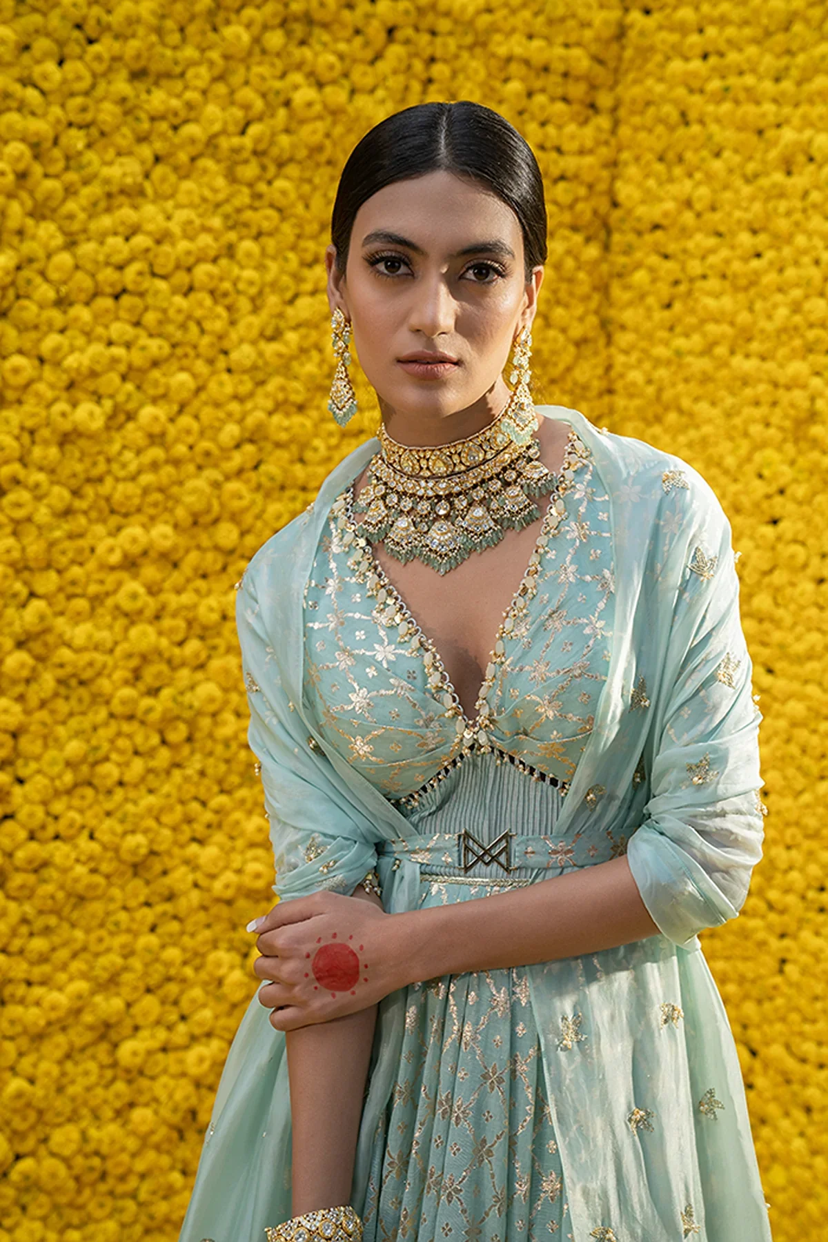 Blue Heer Banarasi Chanderi Anarkali Set - Image 4