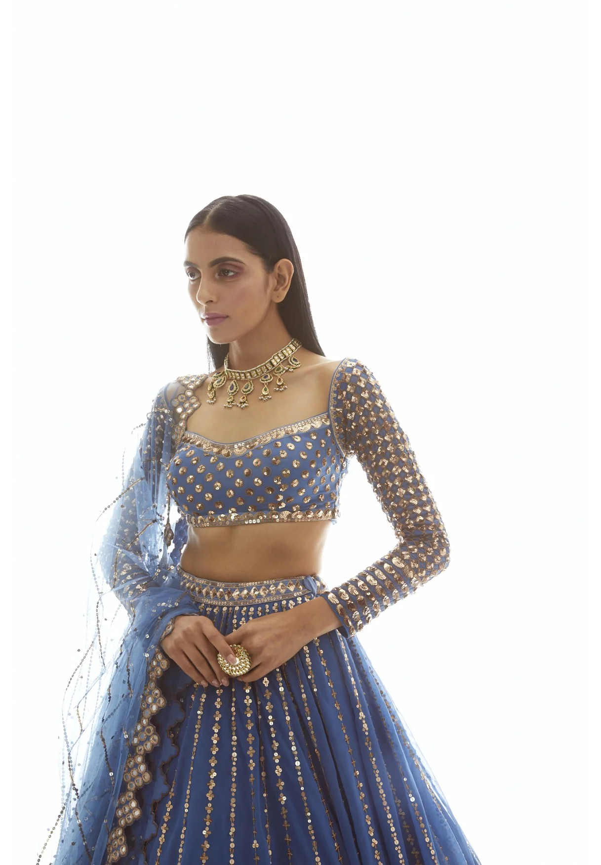 Blue Linear Drop Lehenga Set - Image 3