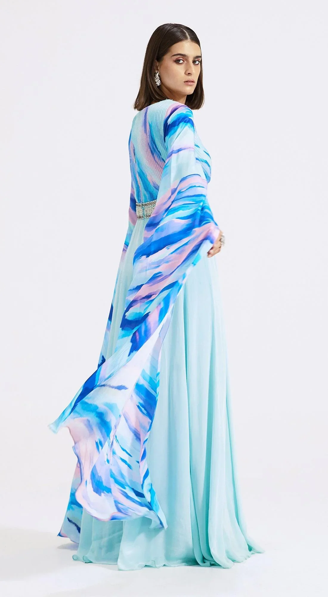 Blue Printed & Embroidered Jumpsuit - Image 3