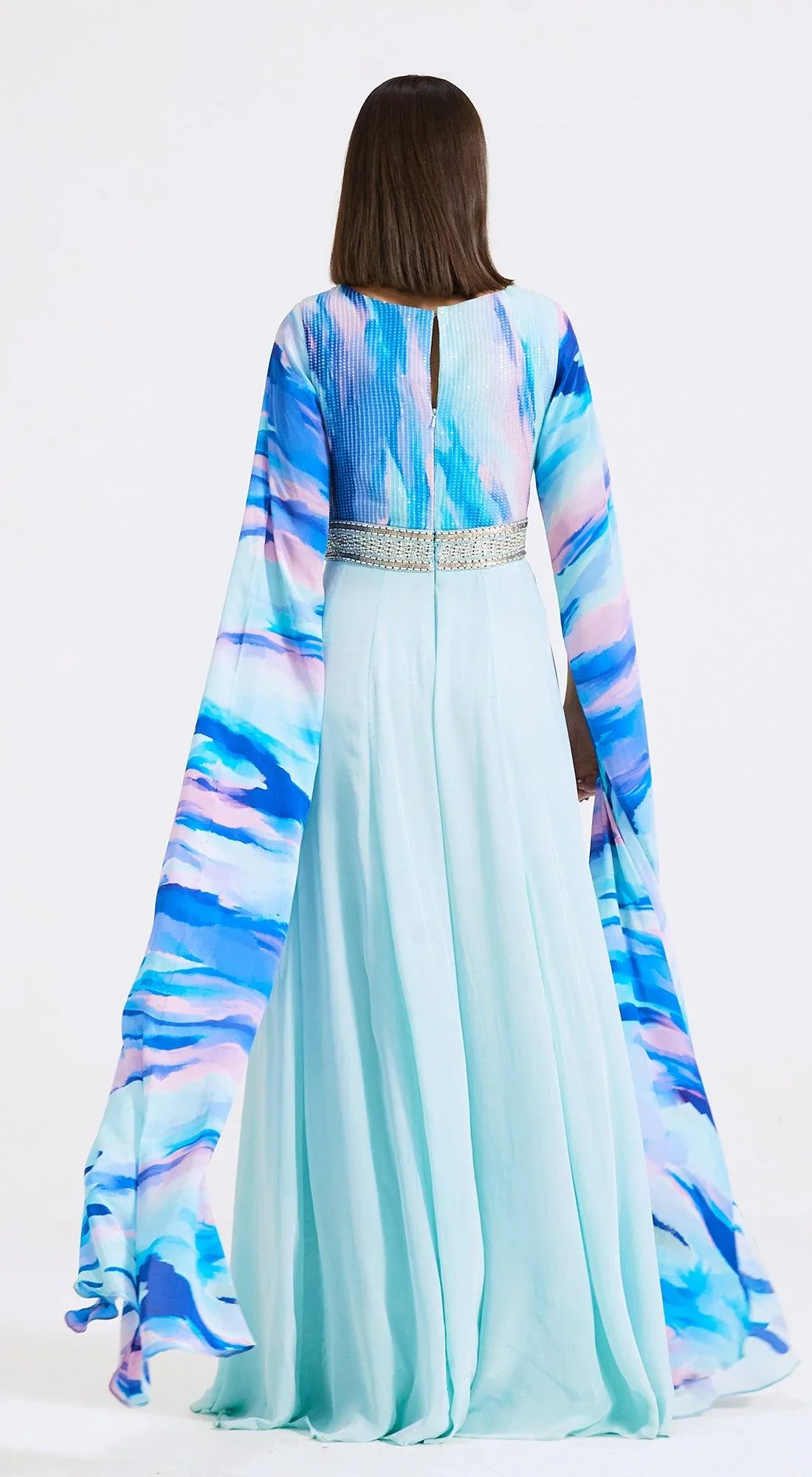 Blue Printed & Embroidered Jumpsuit - Image 4