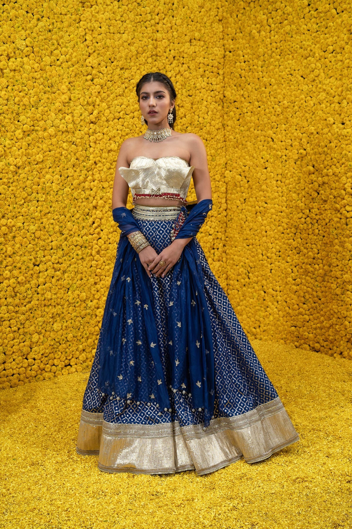 Blue Rakha Banarasi Chanderi Lehenga Set - Image 4