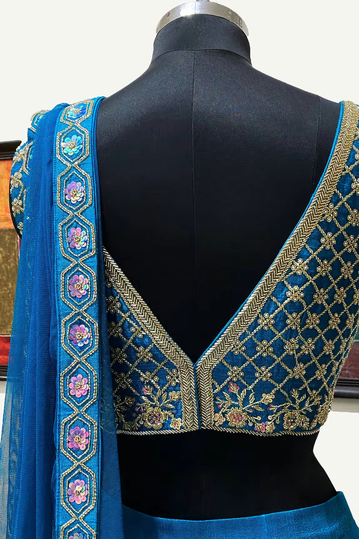 Blue Raw Silk Embroidered Lehenga Set - Image 3