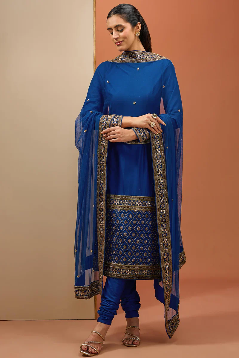 Blue Straight Kurta Set - Image 3