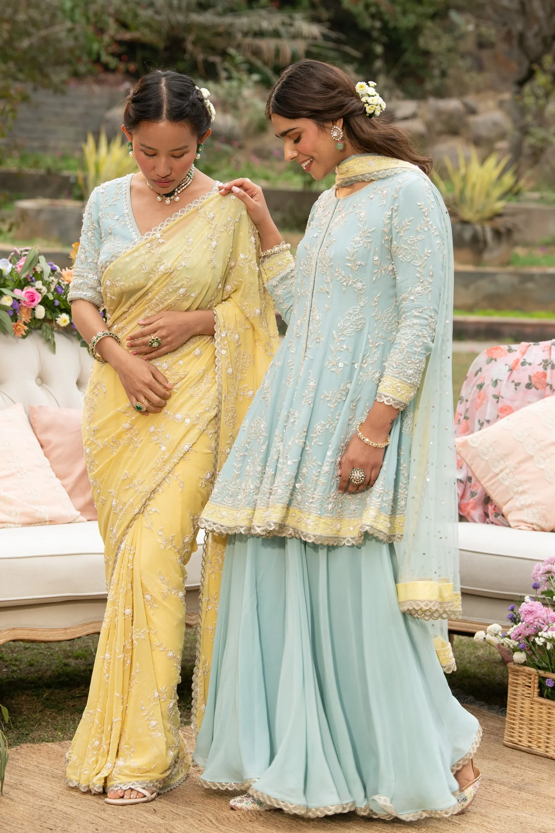 Blue Uncut Rose Short Anarkali with Sharara - Image 2