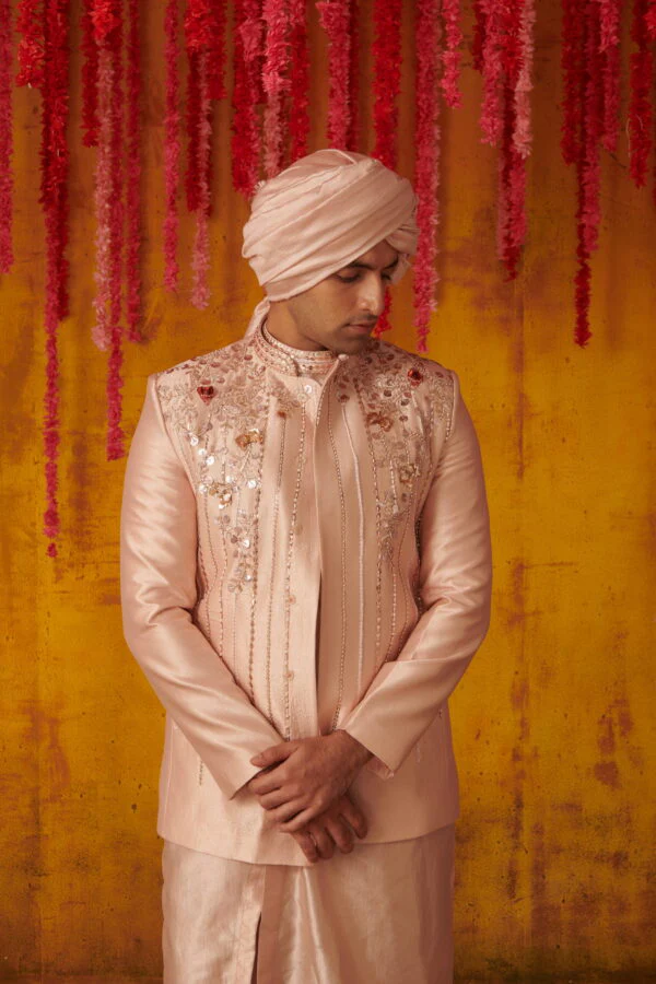Blush Embroidered Kurta Sherwani - Image 4
