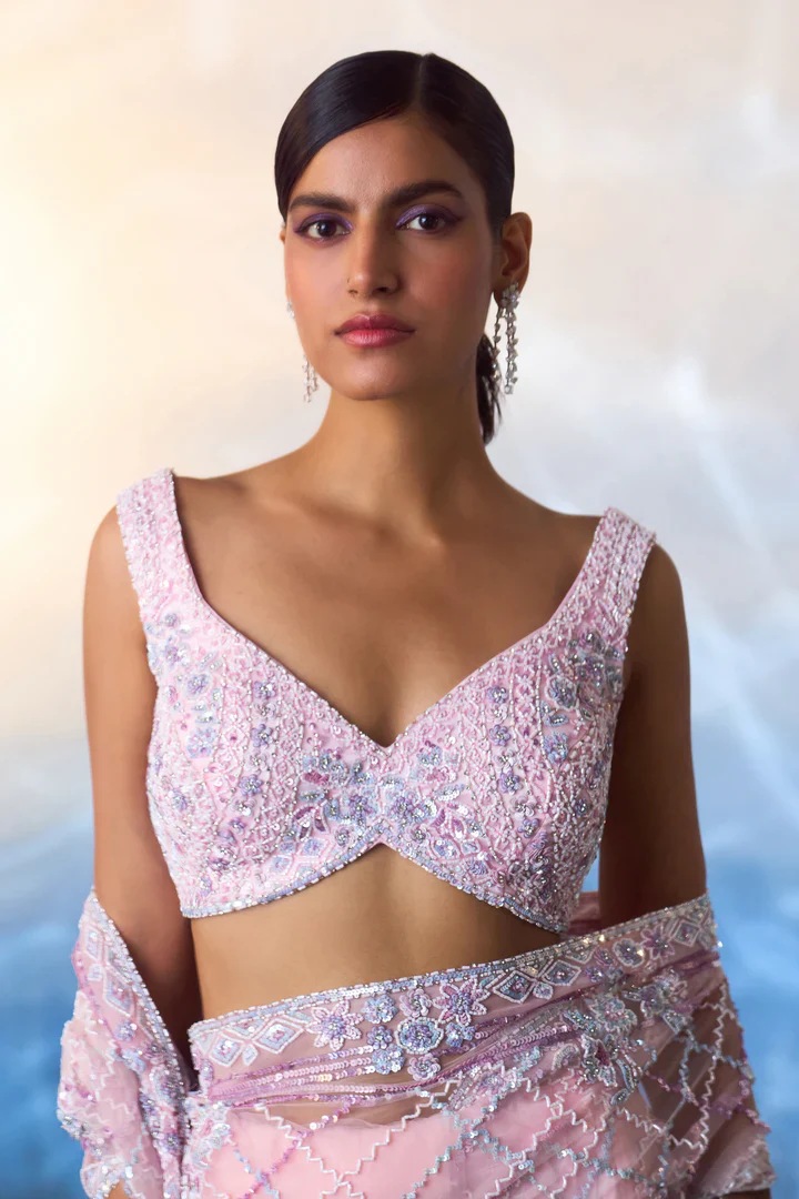 Blush Pink Net Saree - Image 4
