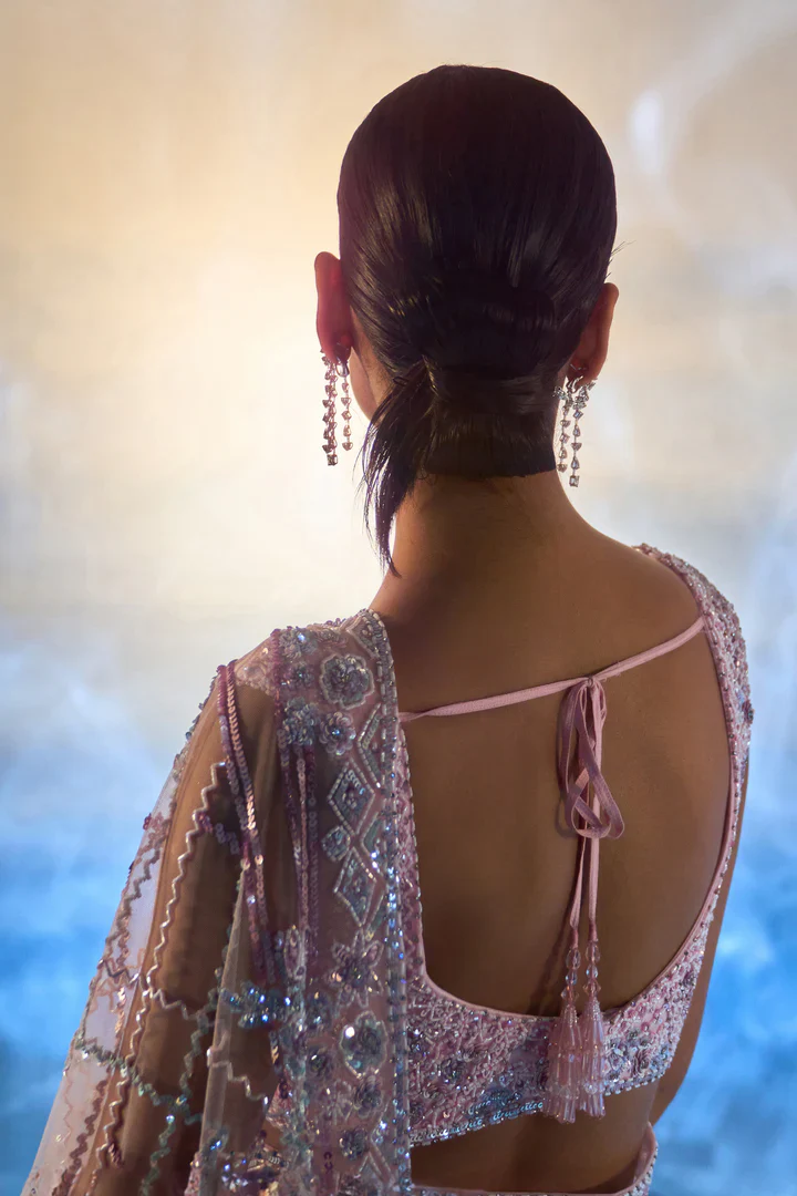 Blush Pink Net Saree - Image 6