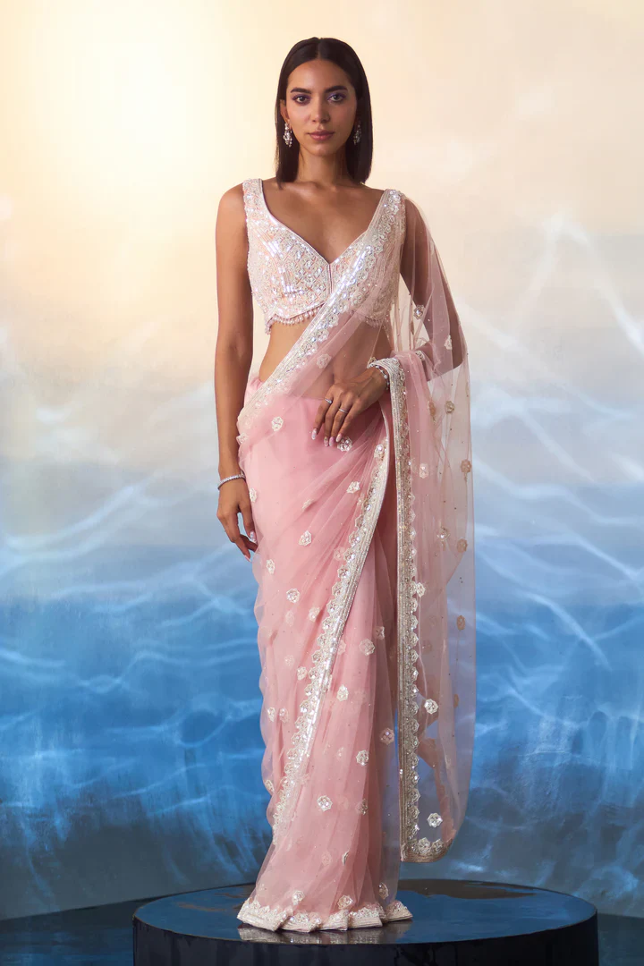 Blush Pink Net Saree