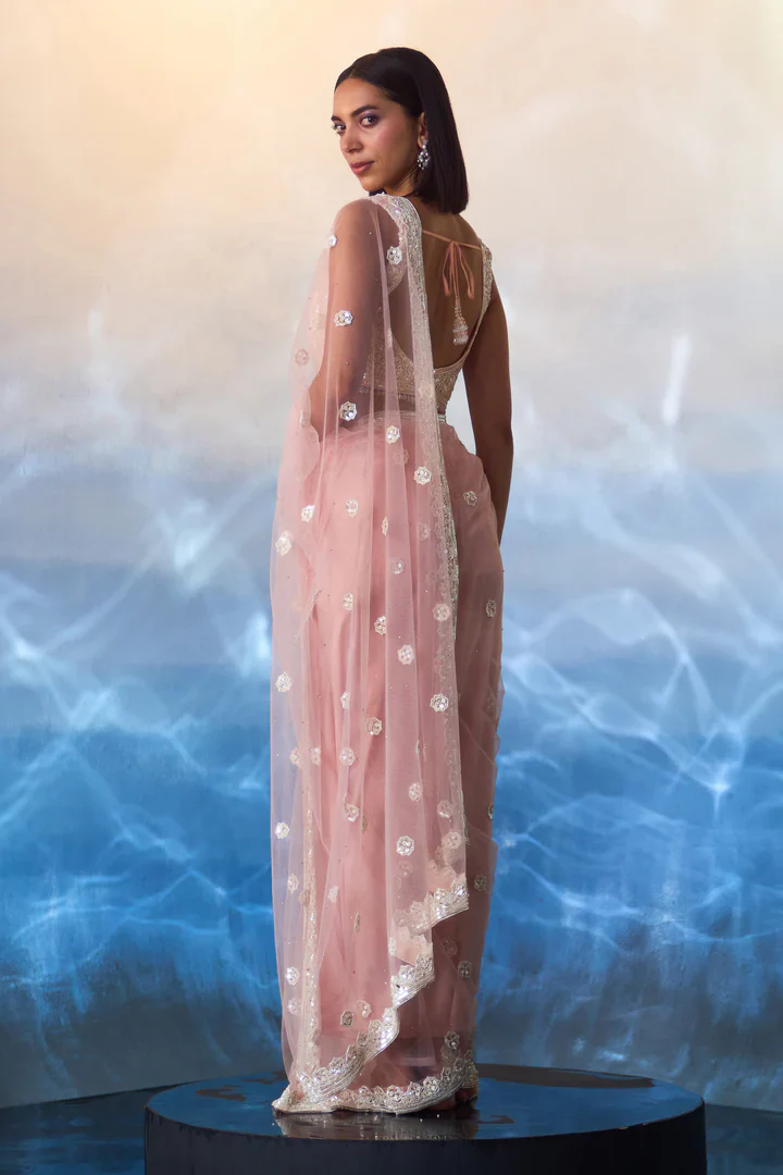 Blush Pink Net Saree - Image 5