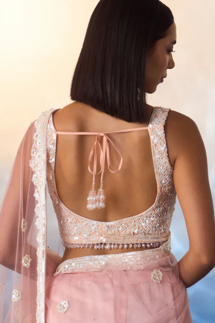 Blush Pink Net Saree - Image 6