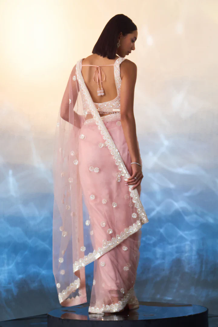 Blush Pink Net Saree - Image 7