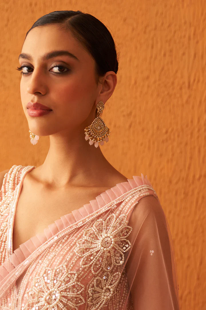 Blush Pink Net Saree - Image 8