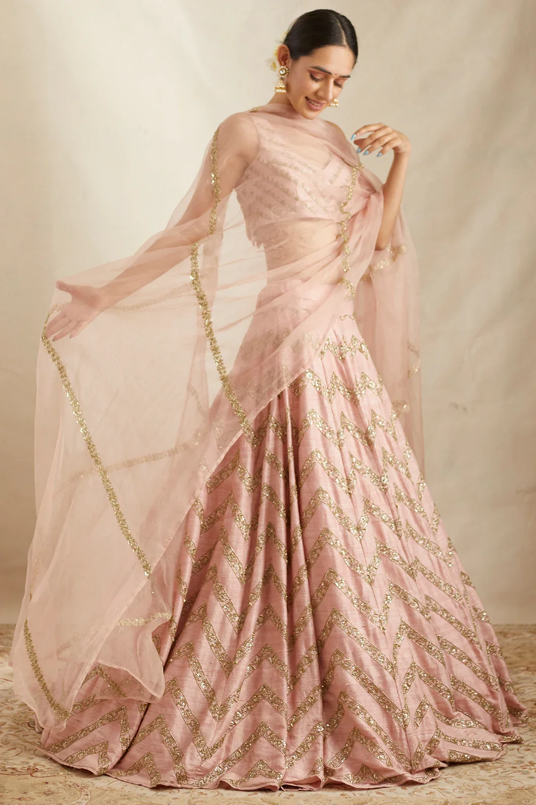 Blush Pink Raw Silk Lehenga Set