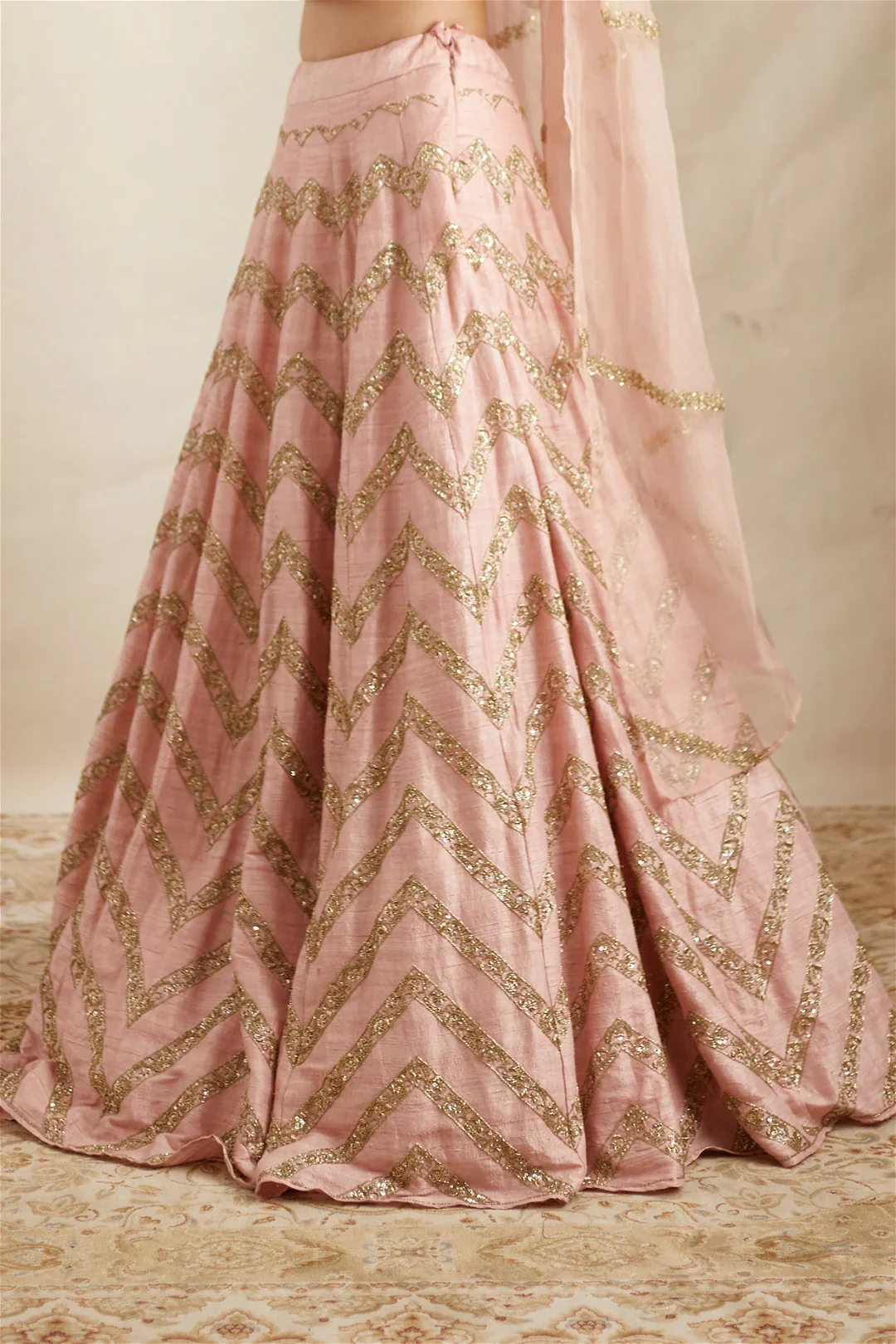 Blush Pink Raw Silk Lehenga Set - Image 3