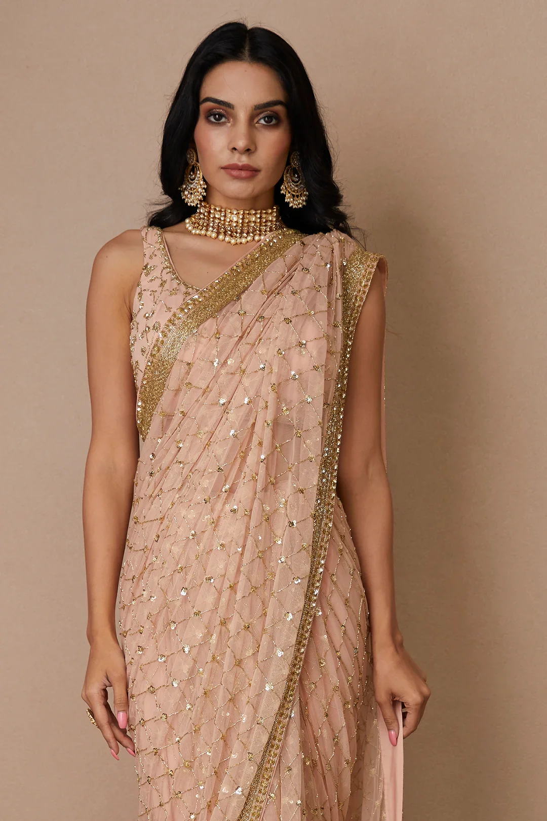 Blush Pink Saree Set - Image 3