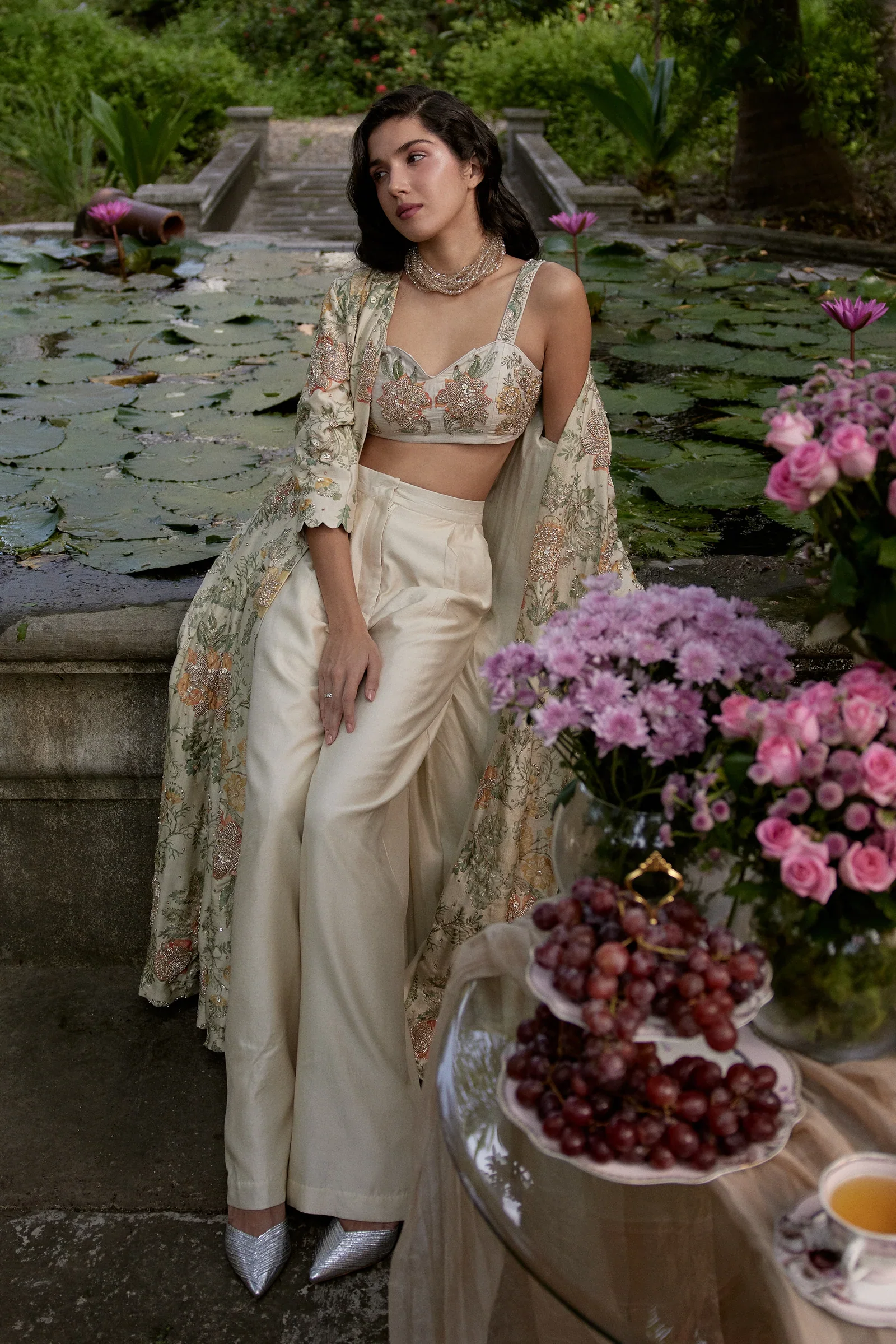 Botanical Print Jacket Trouser Set