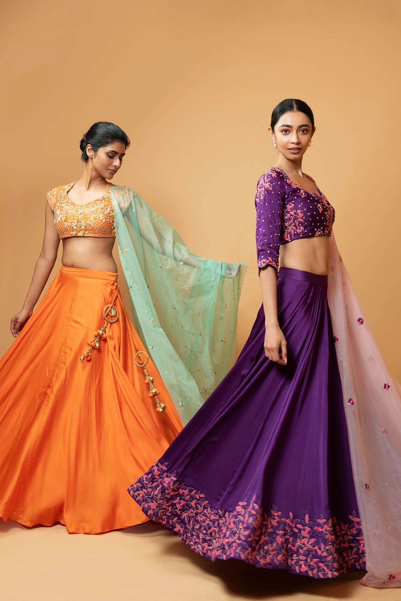 Bright Orange Hand Embroidered Lehenga Set - Image 4