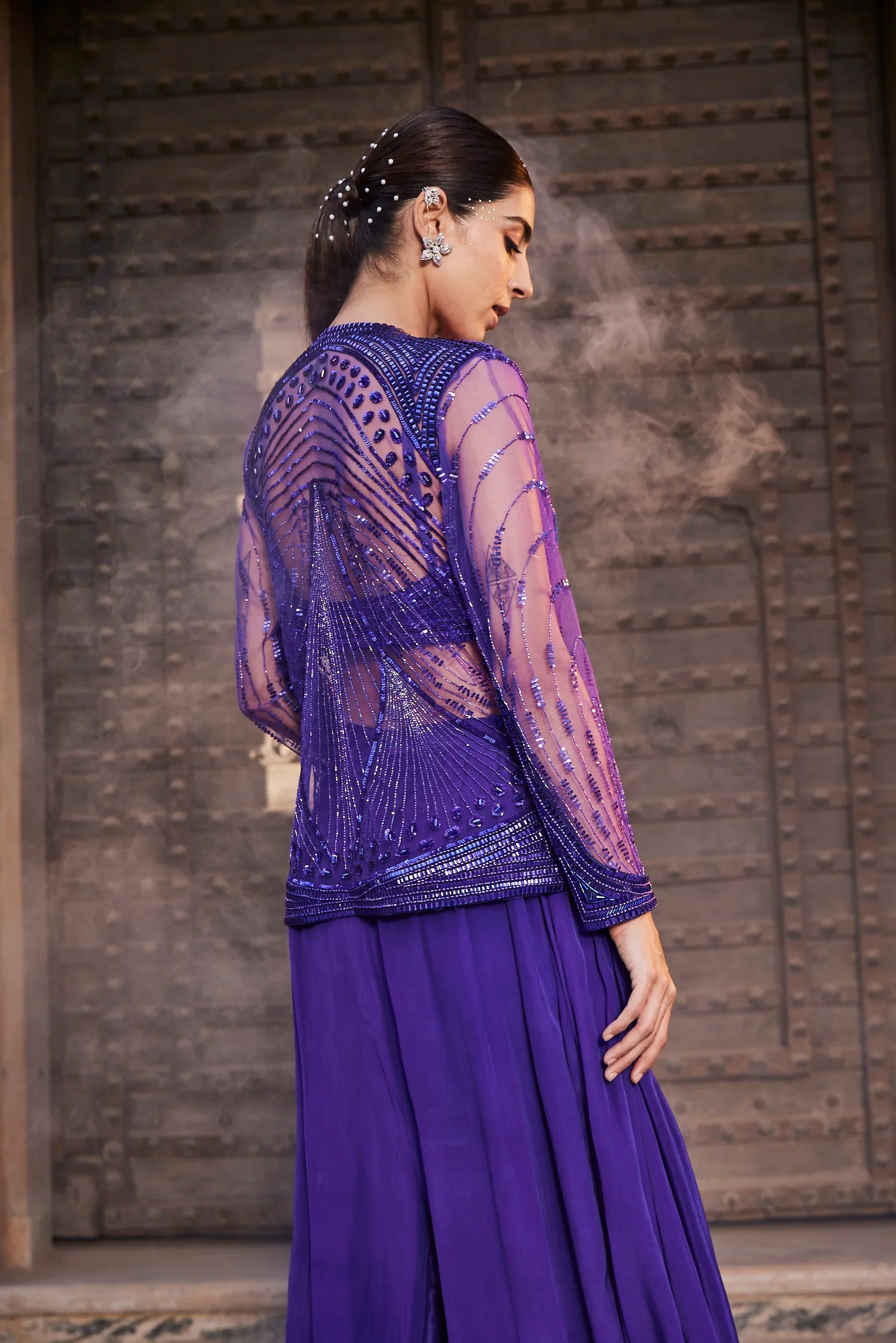 Bright Purple Jacket And Dhoti Set - Image 2
