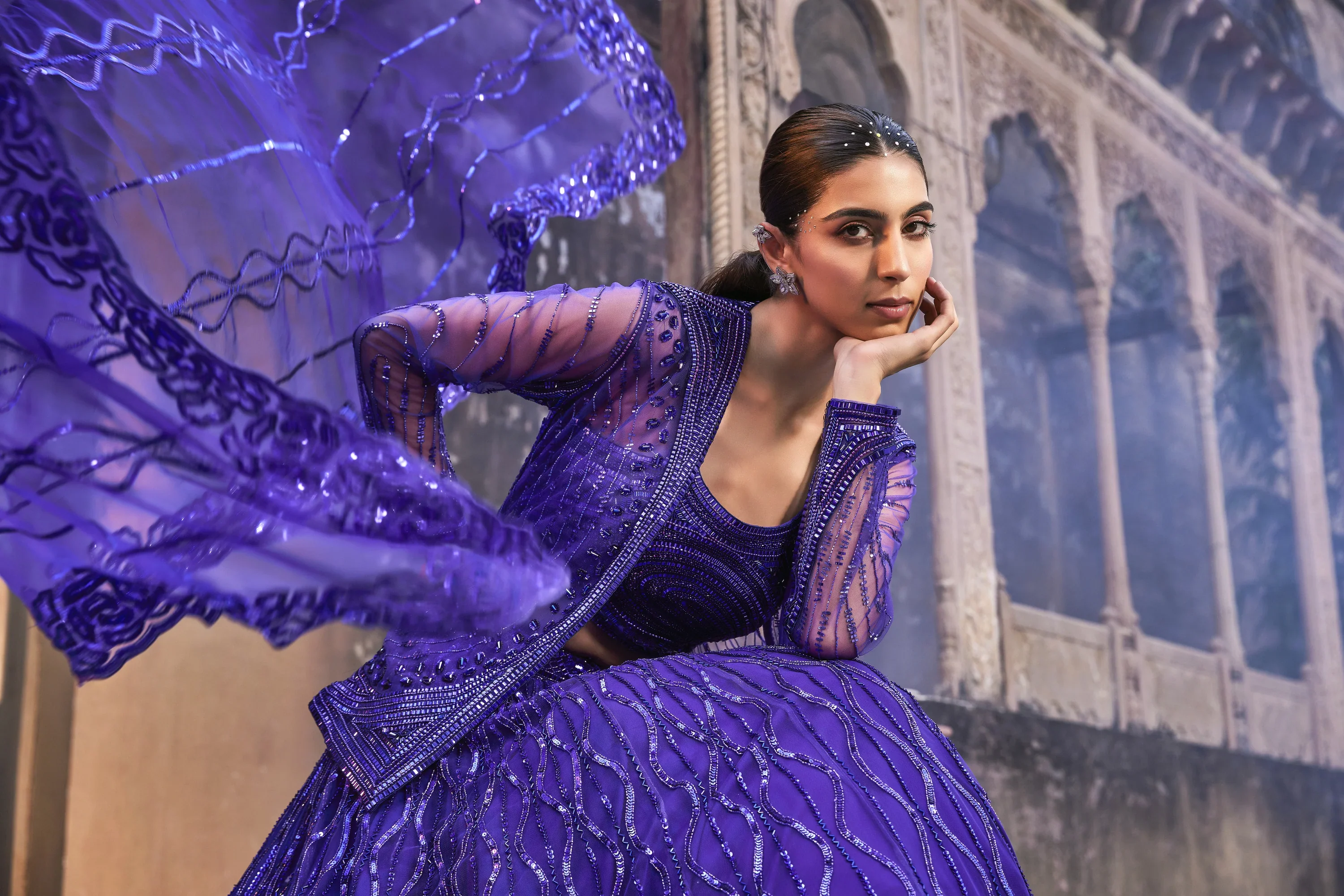 Bright Purple Jacket Lehenga Set - Image 3