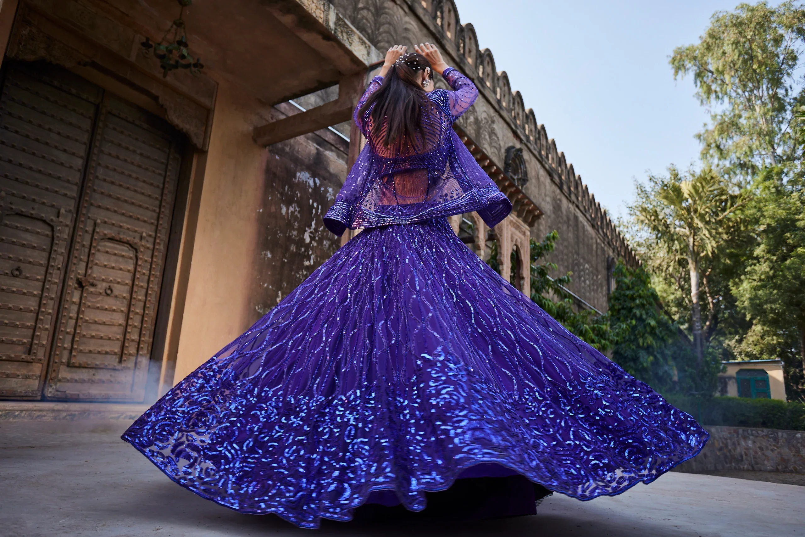 Bright Purple Jacket Lehenga Set - Image 4