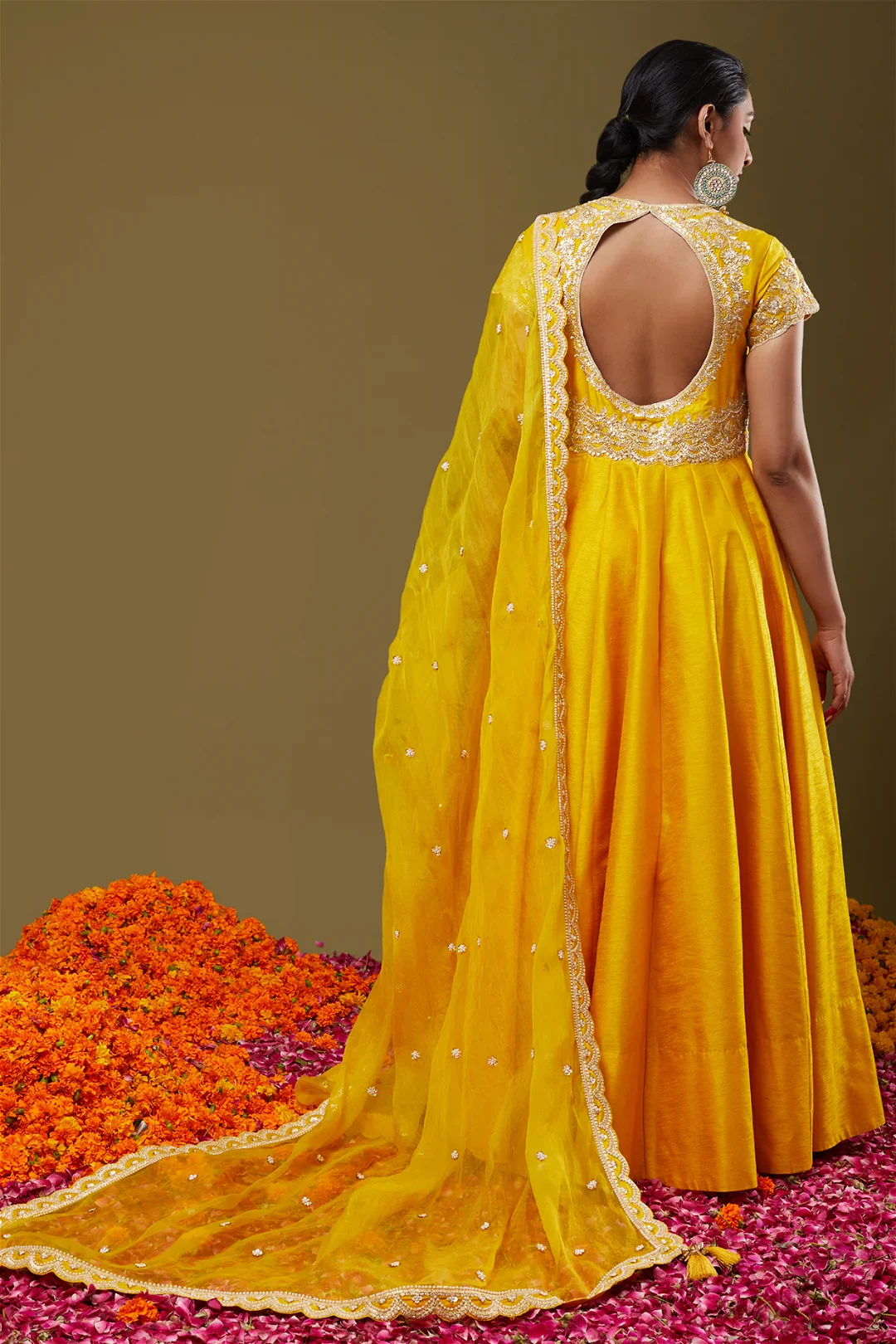 Bright Yellow Gotapatti With Sequence & Pearl Embroidered Anarkali Set - Image 3