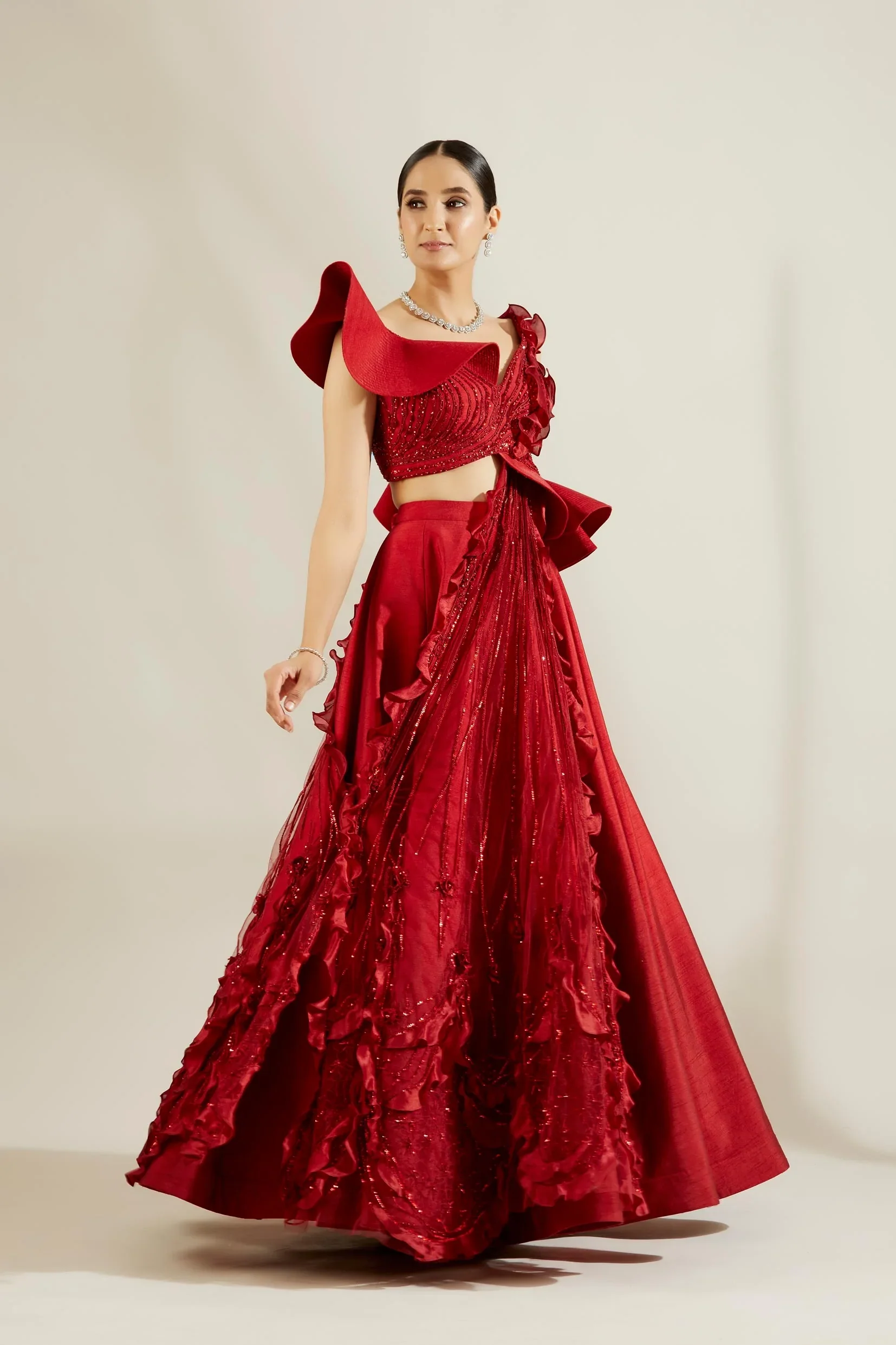 Brill Crimson Sculpted Blouse and Skirt - Image 4