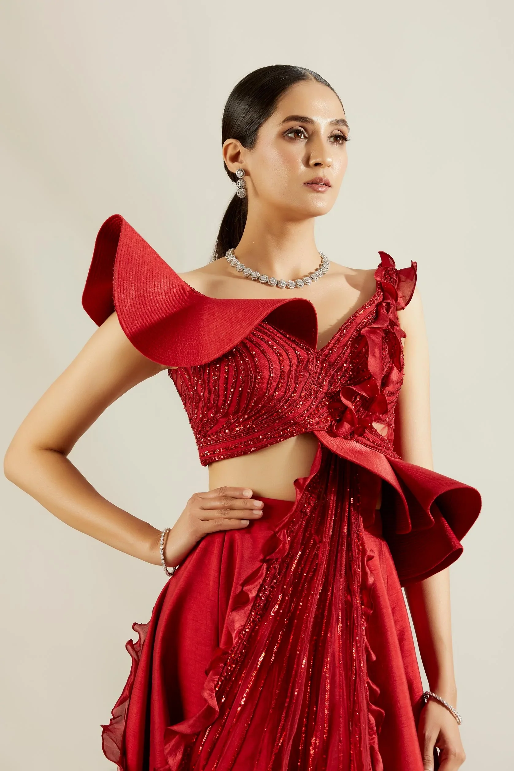 Brill Crimson Sculpted Blouse and Skirt - Image 5