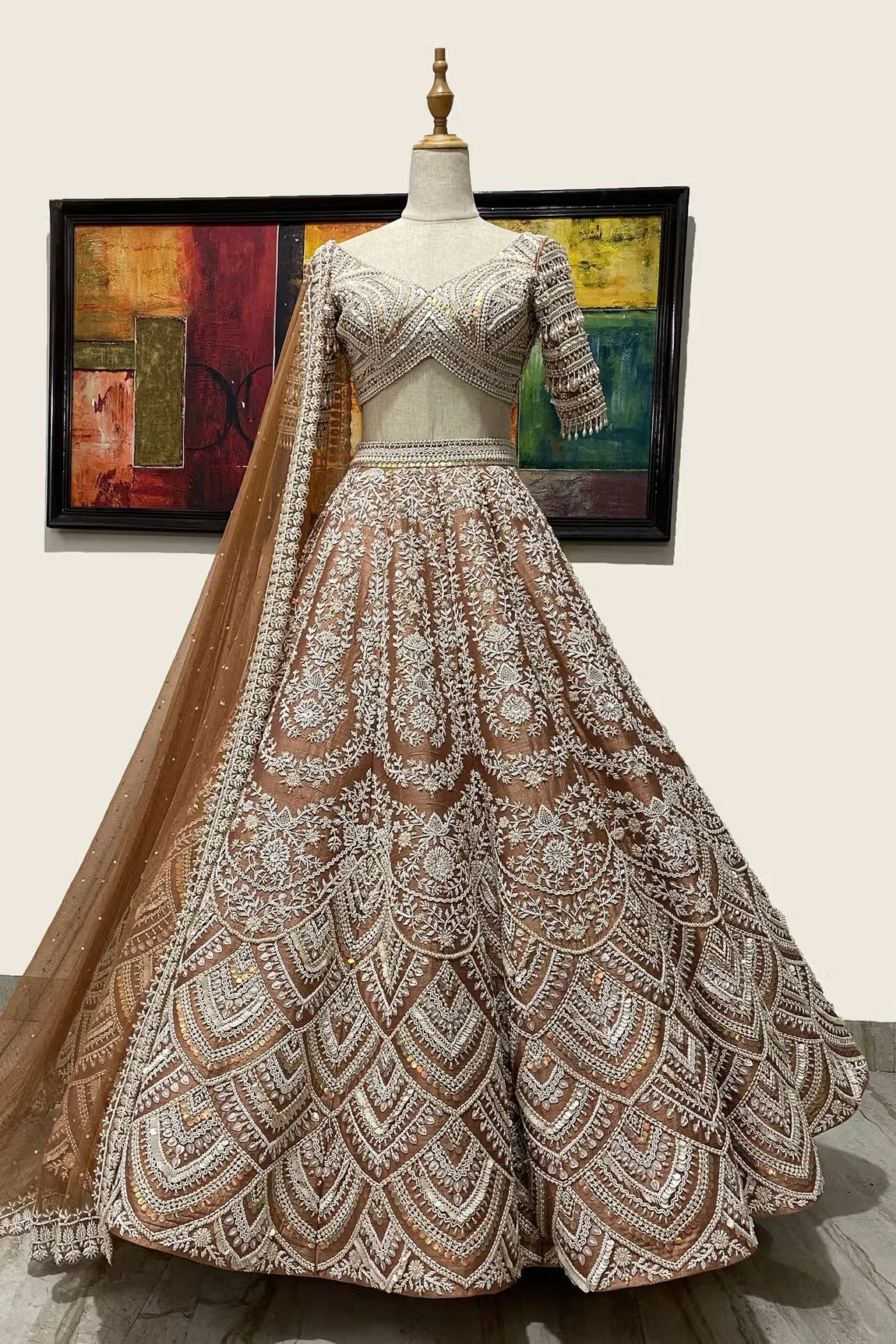 Brown Chroma Silk Lehenga Set - Image 4