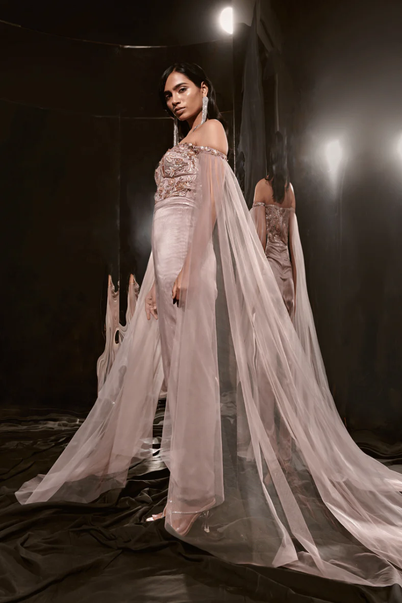 Brown Embroidered Drape Jumpsuit - Image 3
