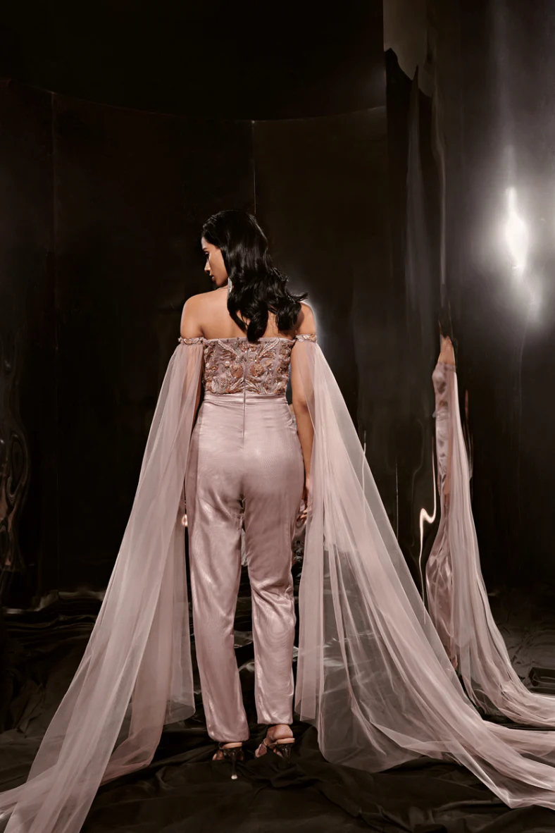 Brown Embroidered Drape Jumpsuit - Image 4