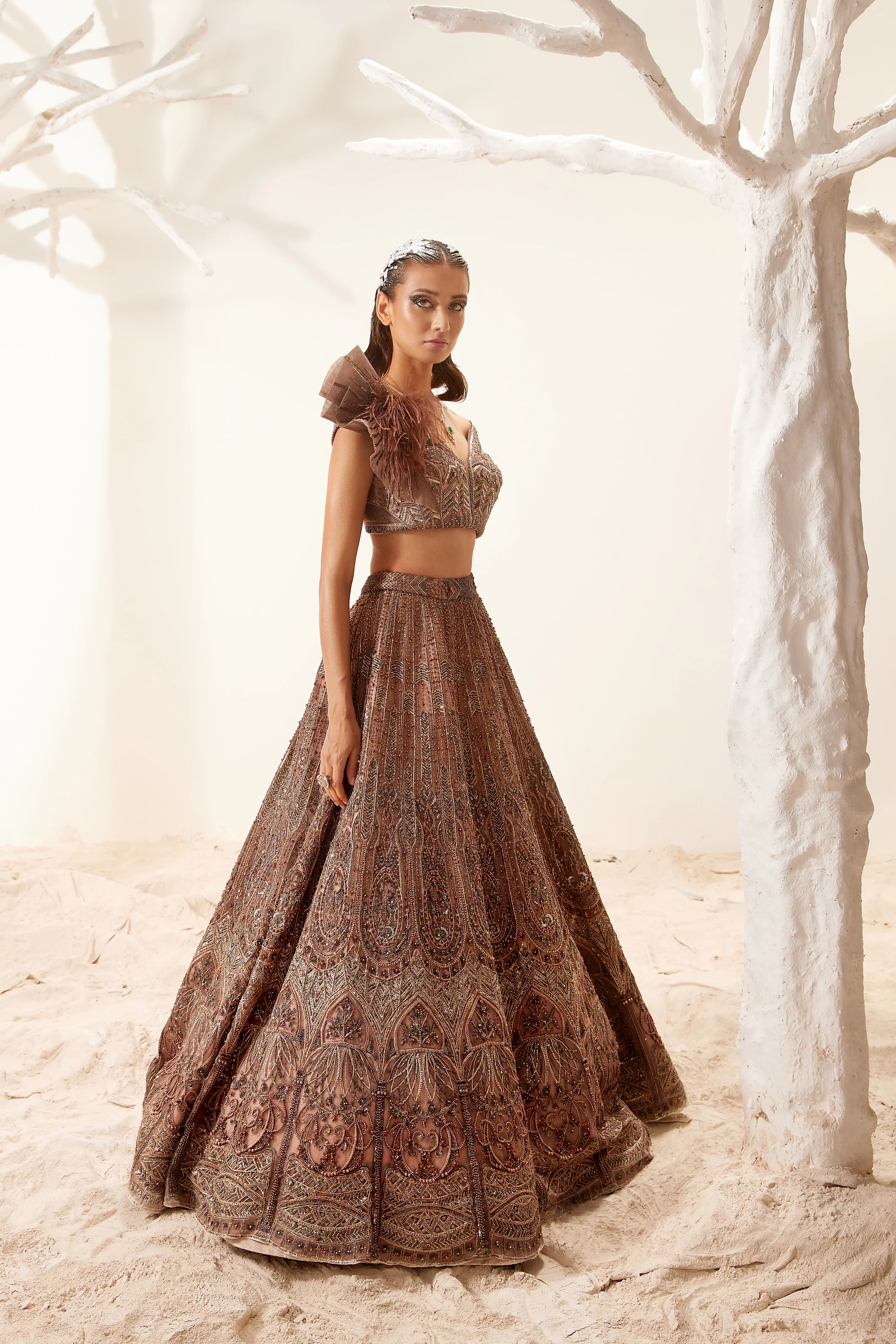 Brown Morris Lehenga - Image 3