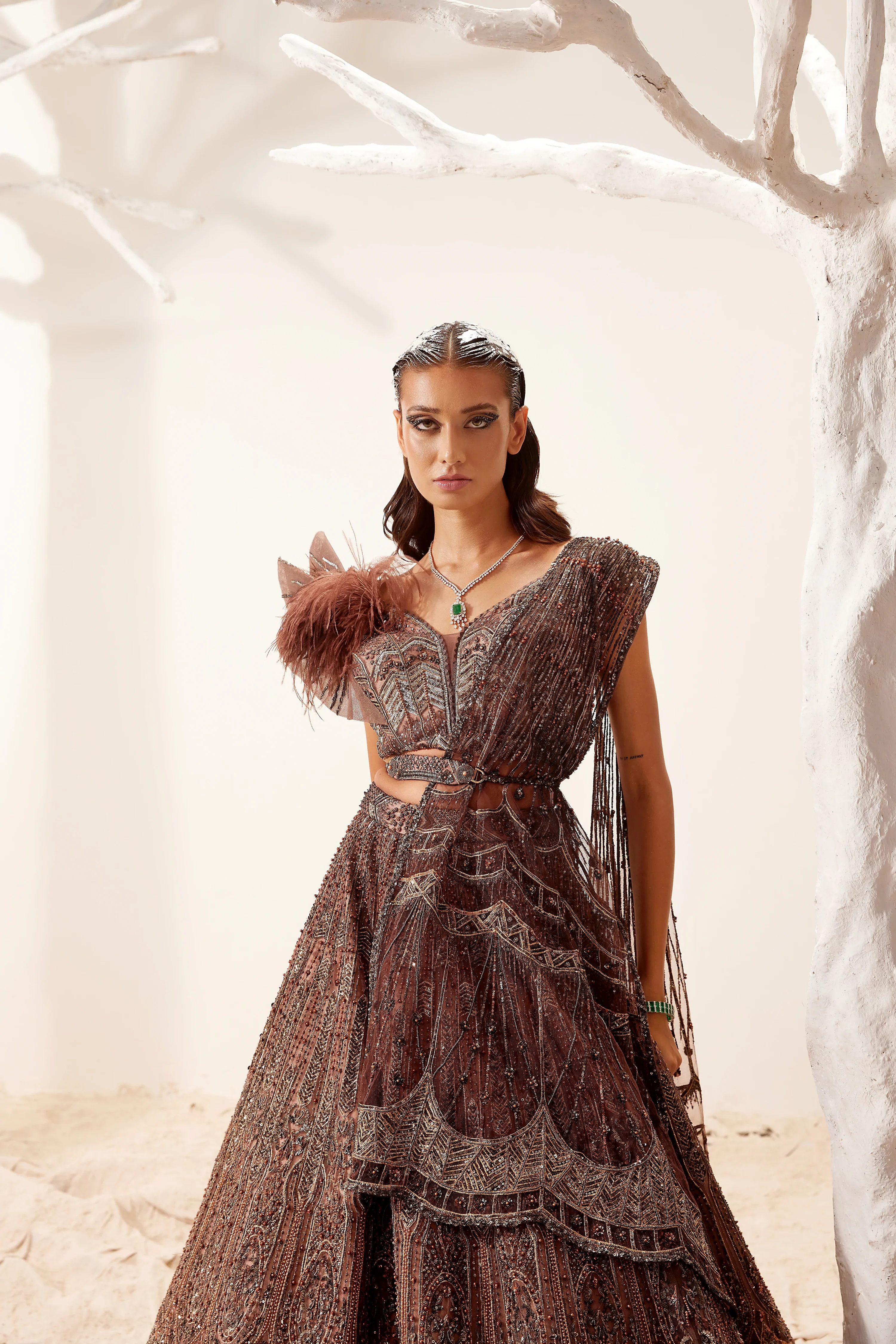 Brown Morris Lehenga - Image 4