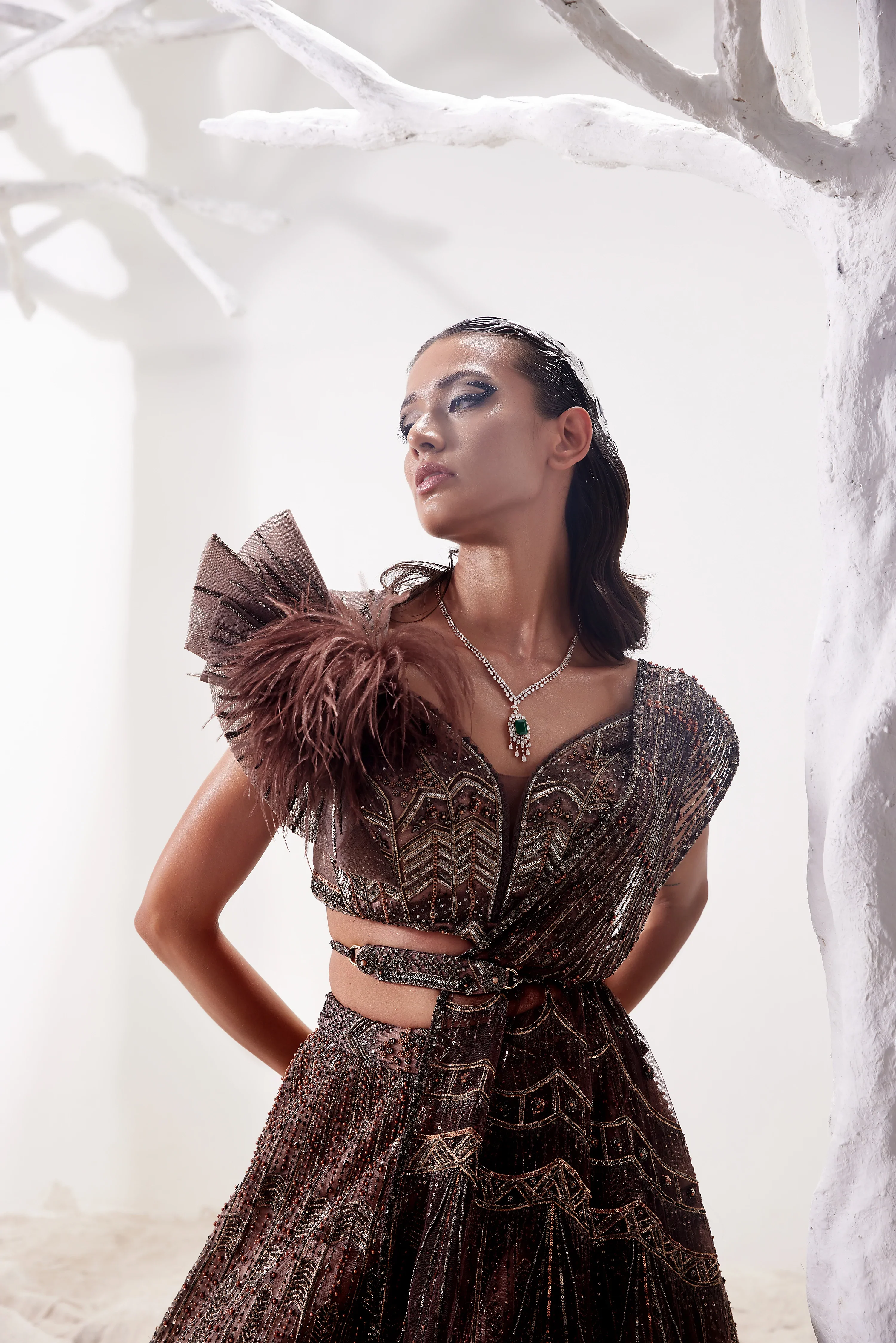 Brown Morris Lehenga - Image 5