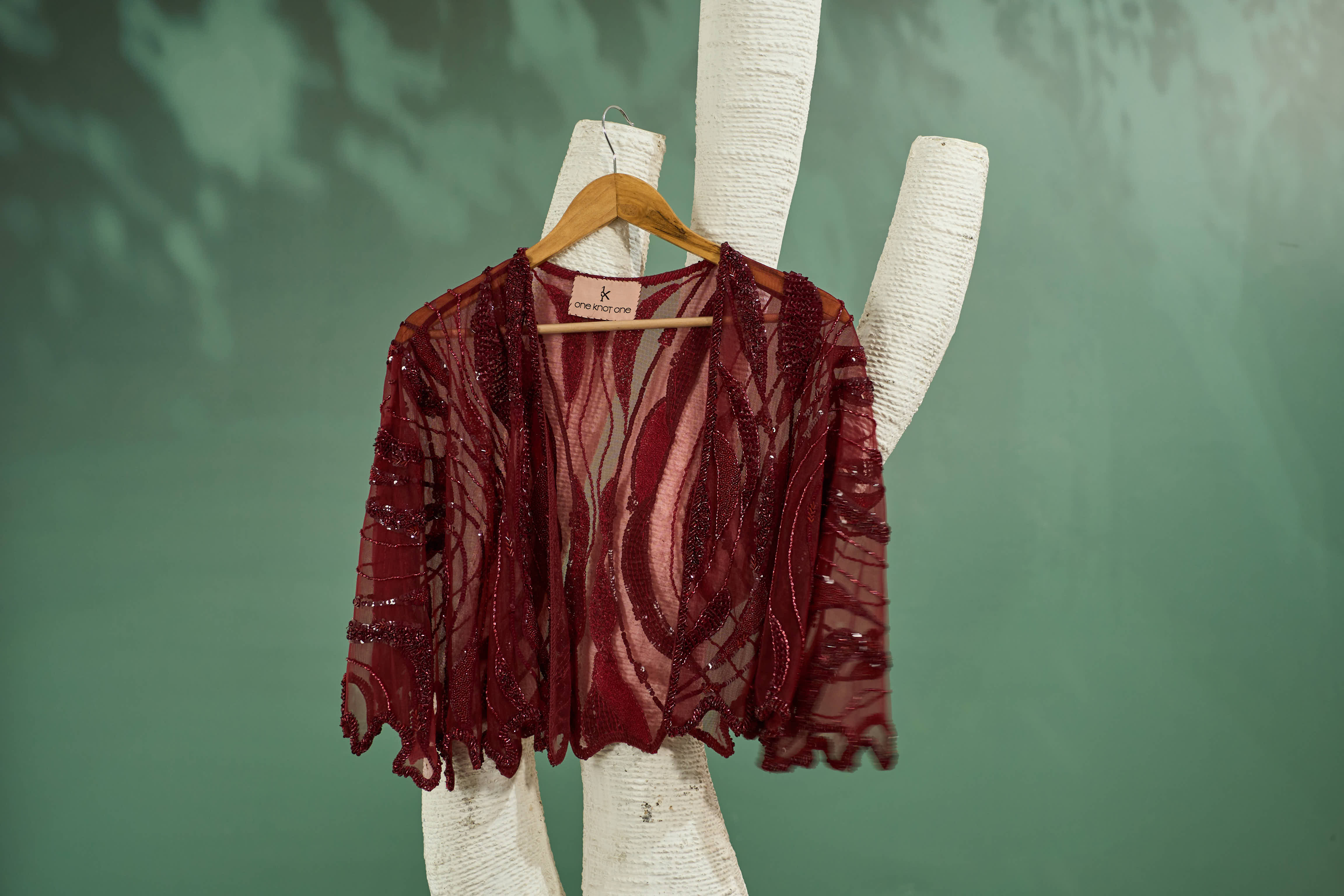 Burgundy Drape Skirt & Shrug Set - Image 7