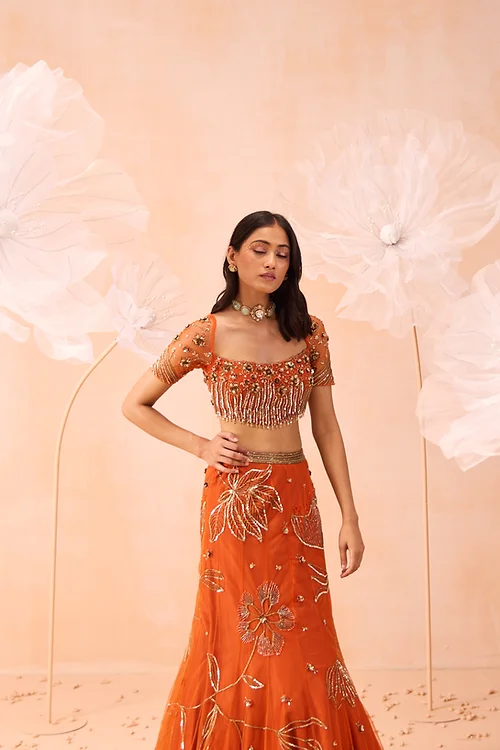 Burt Orange Lehnga Set - Image 3