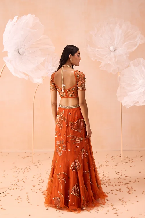 Burt Orange Lehnga Set - Image 4