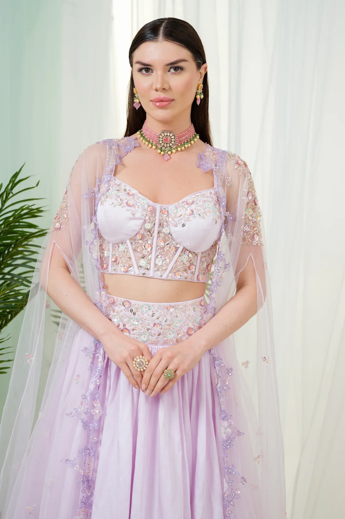 Calestia Lilac Floral Corset Lehenga Set - Image 3