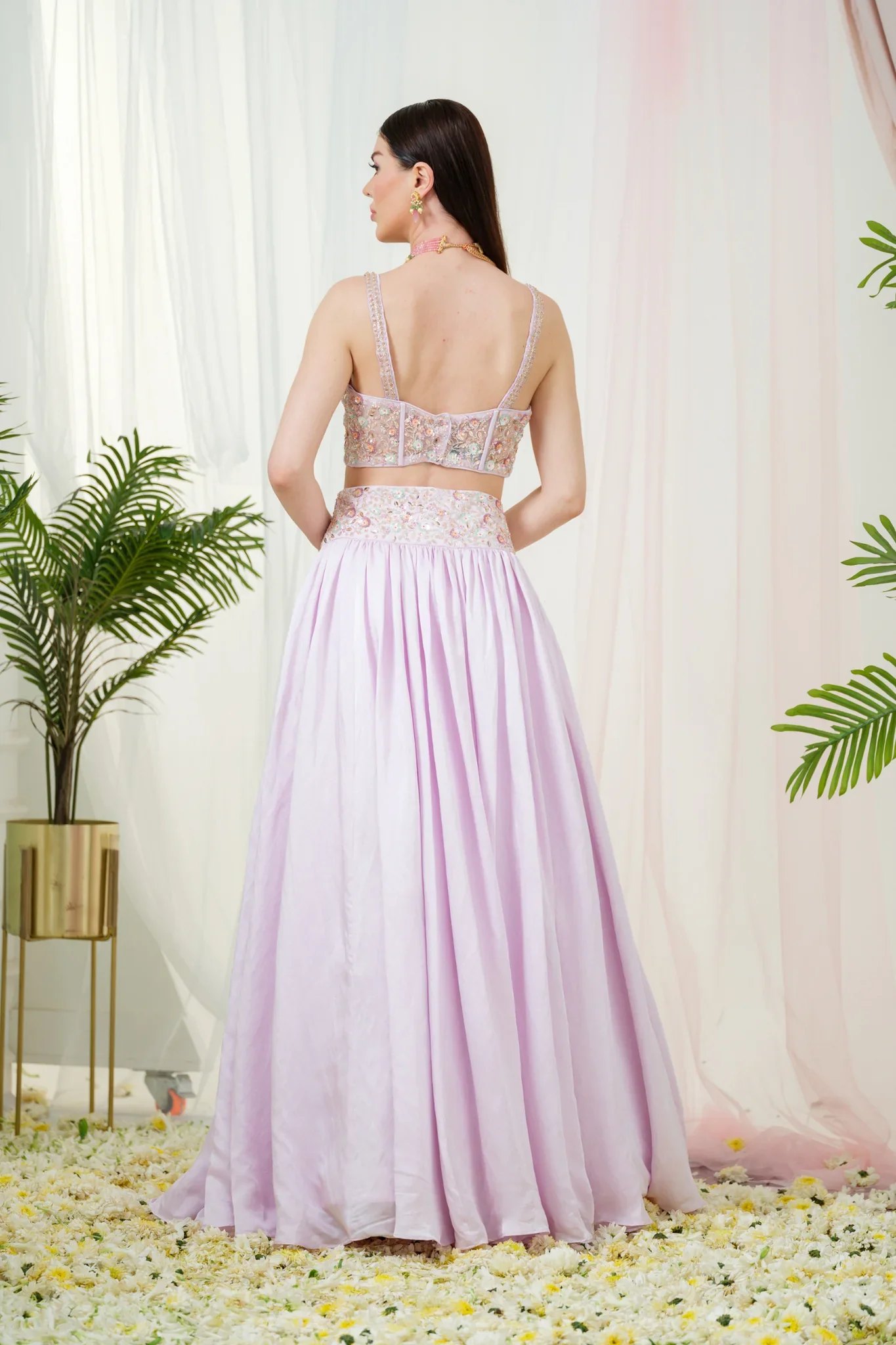Calestia Lilac Floral Corset Lehenga Set - Image 4