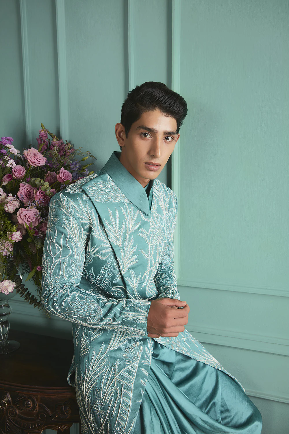 Cameo Blue Sherwani Set - Image 2