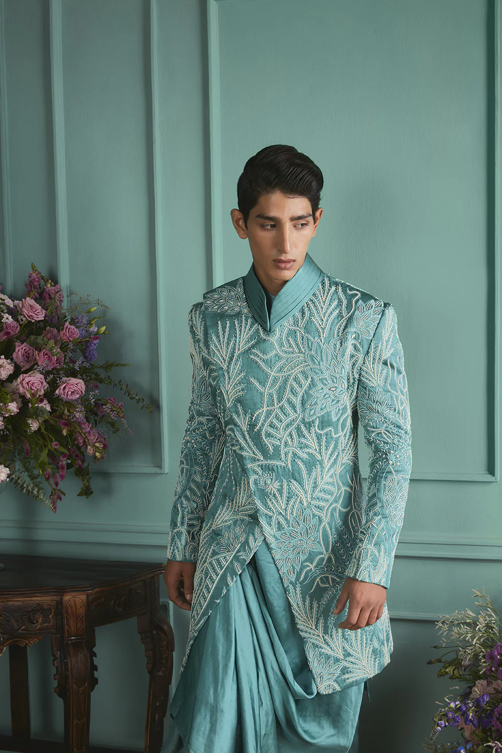 Cameo Blue Sherwani Set - Image 3