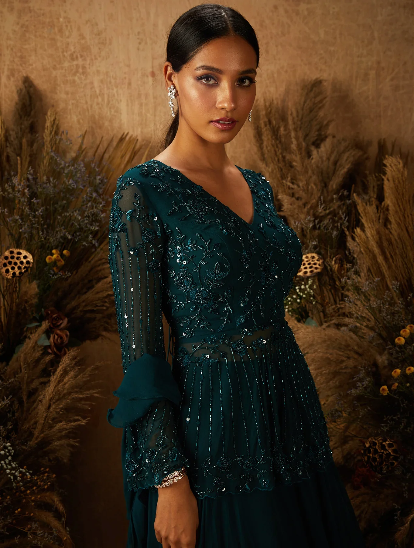 CARLA - Dark Green Georgette Peplum Skirt - Image 3