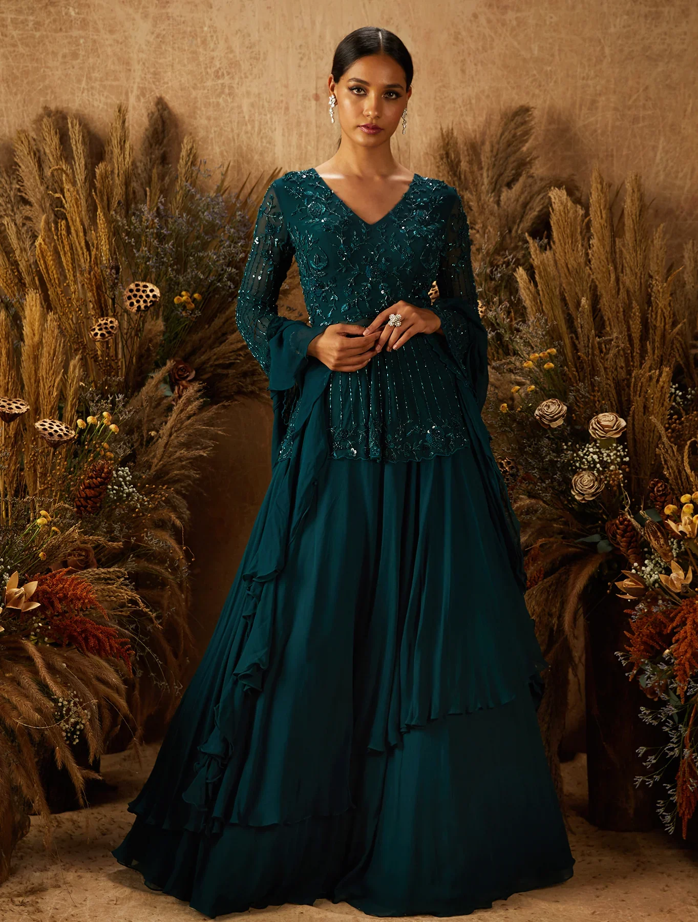 CARLA - Dark Green Georgette Peplum Skirt - Image 4