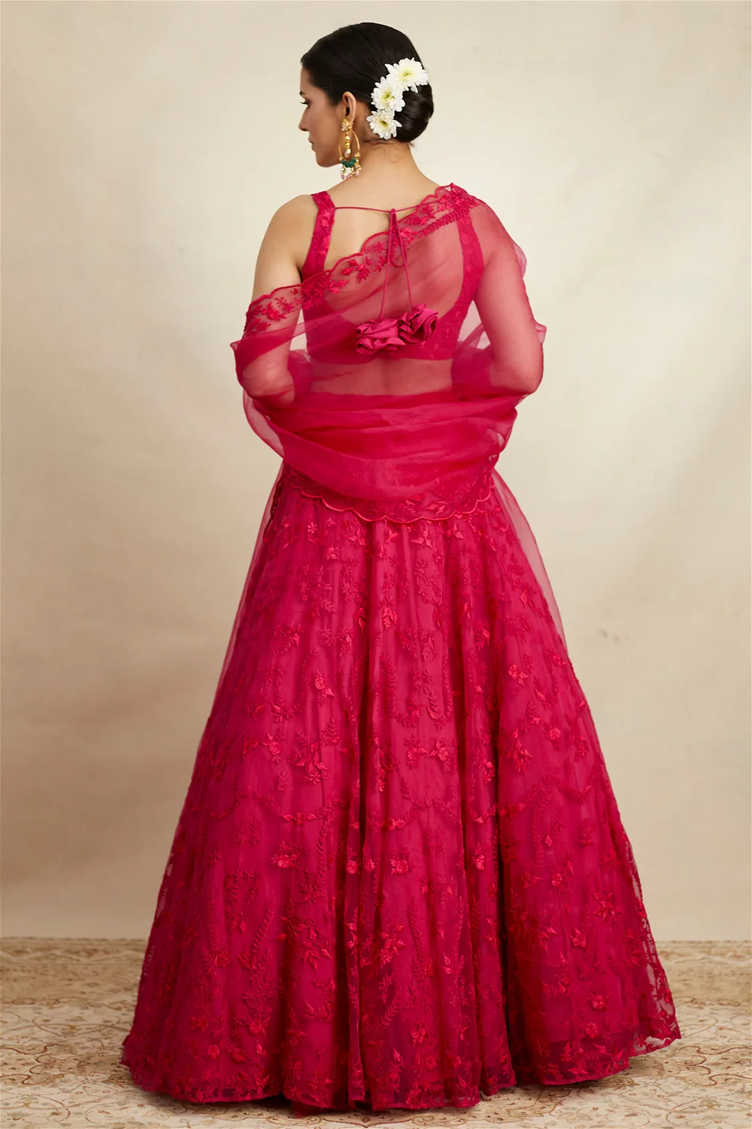 Carmine Pink Organza Lehenga Set - Image 2